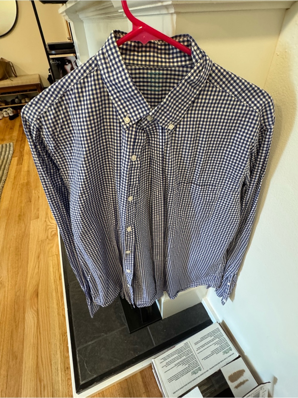 J. Crew Blue and White Gingham Button-Down Dress Shirt Men’s Medium